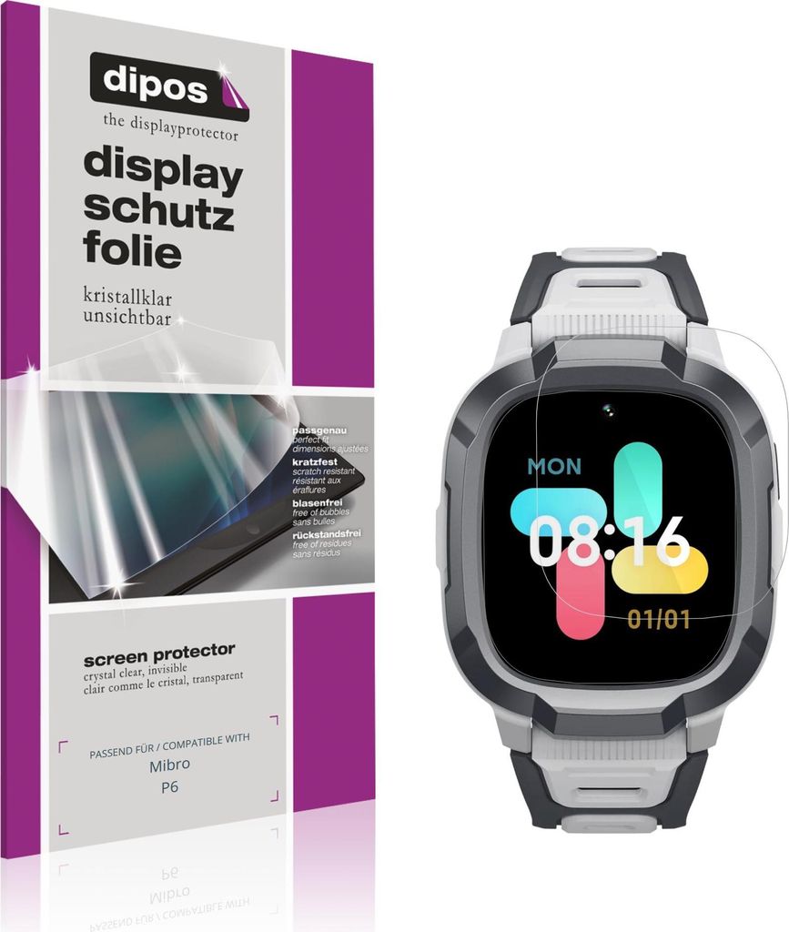 6x Schutzfolie für Mibro P6 klar Displayschutzfolie Folie Display Schutz dipos