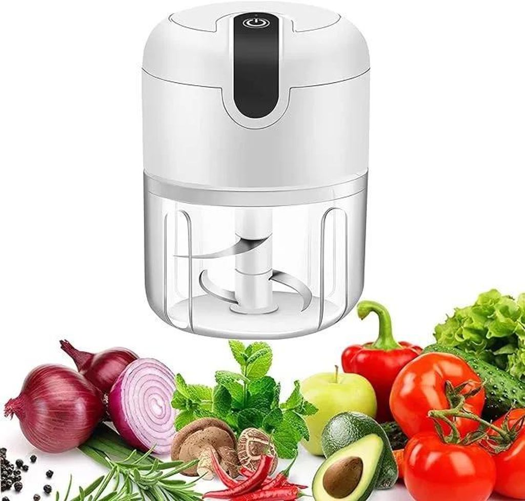 Elektrischer Zerkleinerer Mini Zerkleinerer Kabelloser Gemüseschneider Knoblauchhacker 250 ml USB Küchenhacker Weiß