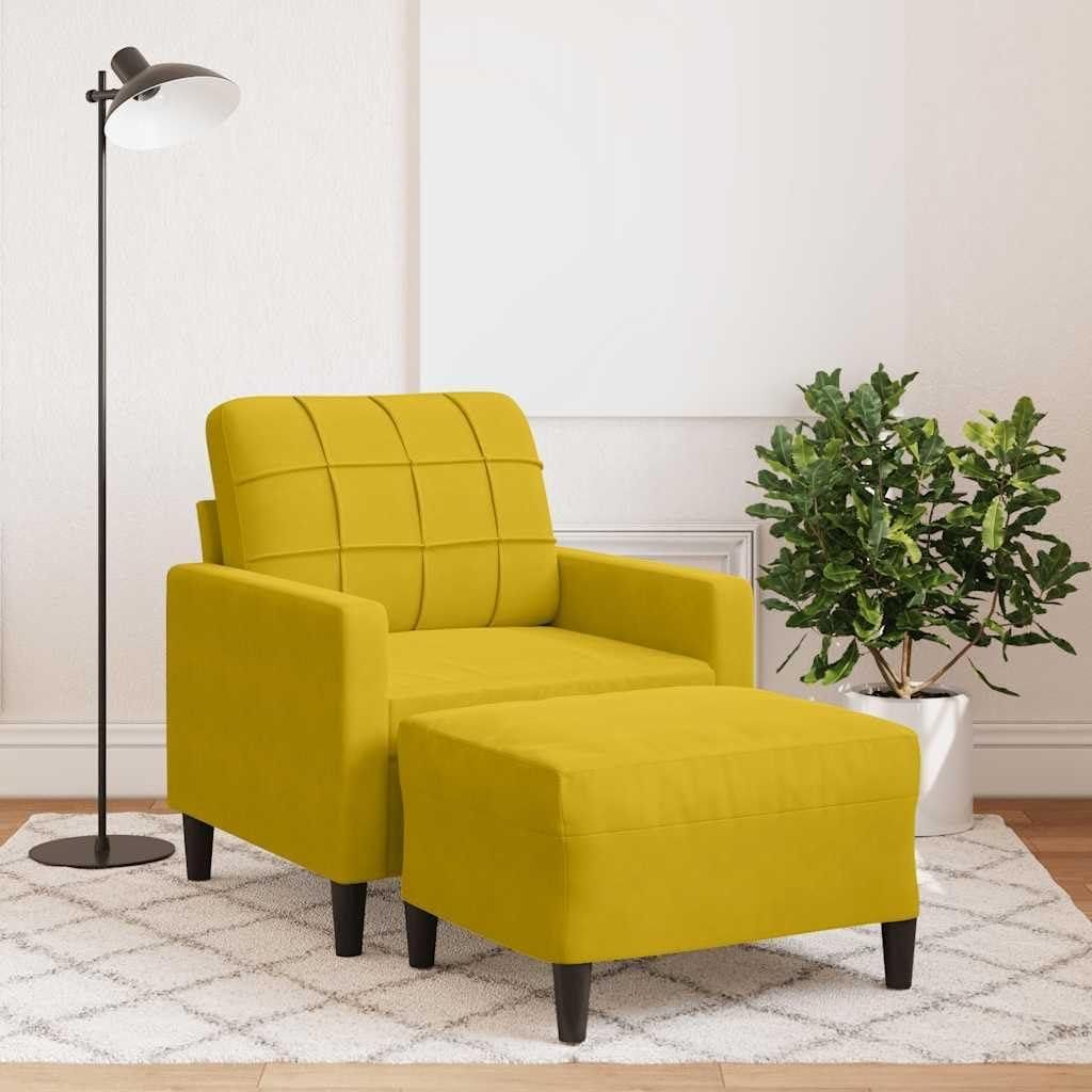 Żółty fotel z podnóżkiem, 60 cm, aksamit Zdjęcie produktu 