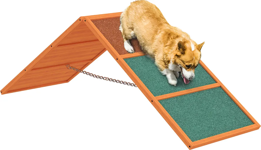 PawHut ponte di agilità per cani attrezzatura di agilità per cani con ponte pieghevole, superficie antiscivolo regolabile in altezza attrezzatura di agilità per giardino, 173 x 59 x 66 cm, arancione