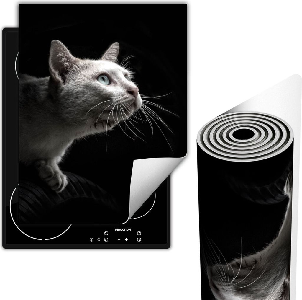Herdabdeckplatten Glaskeramikkochfeld-Abdeckung 40x52 cm Anti Rutsch Matte Aufrollbar, Schwarz Katze