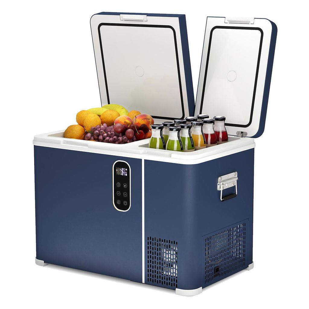 Puluomis 45L Kühlbox mit 2 Zonen & 2 Türen, Kompressor -20°C bis +20°C, 12/24V DC & 220-240V AC, MAX/ECO Modus, leise <45dB, für Camping & Woh...