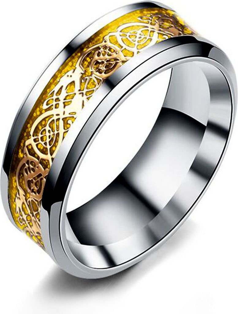 Herrenring, glänzend, schlichtes Schmuckzubehör, Drachenmuster, leuchtender Ring für Dating-Golden,US 12