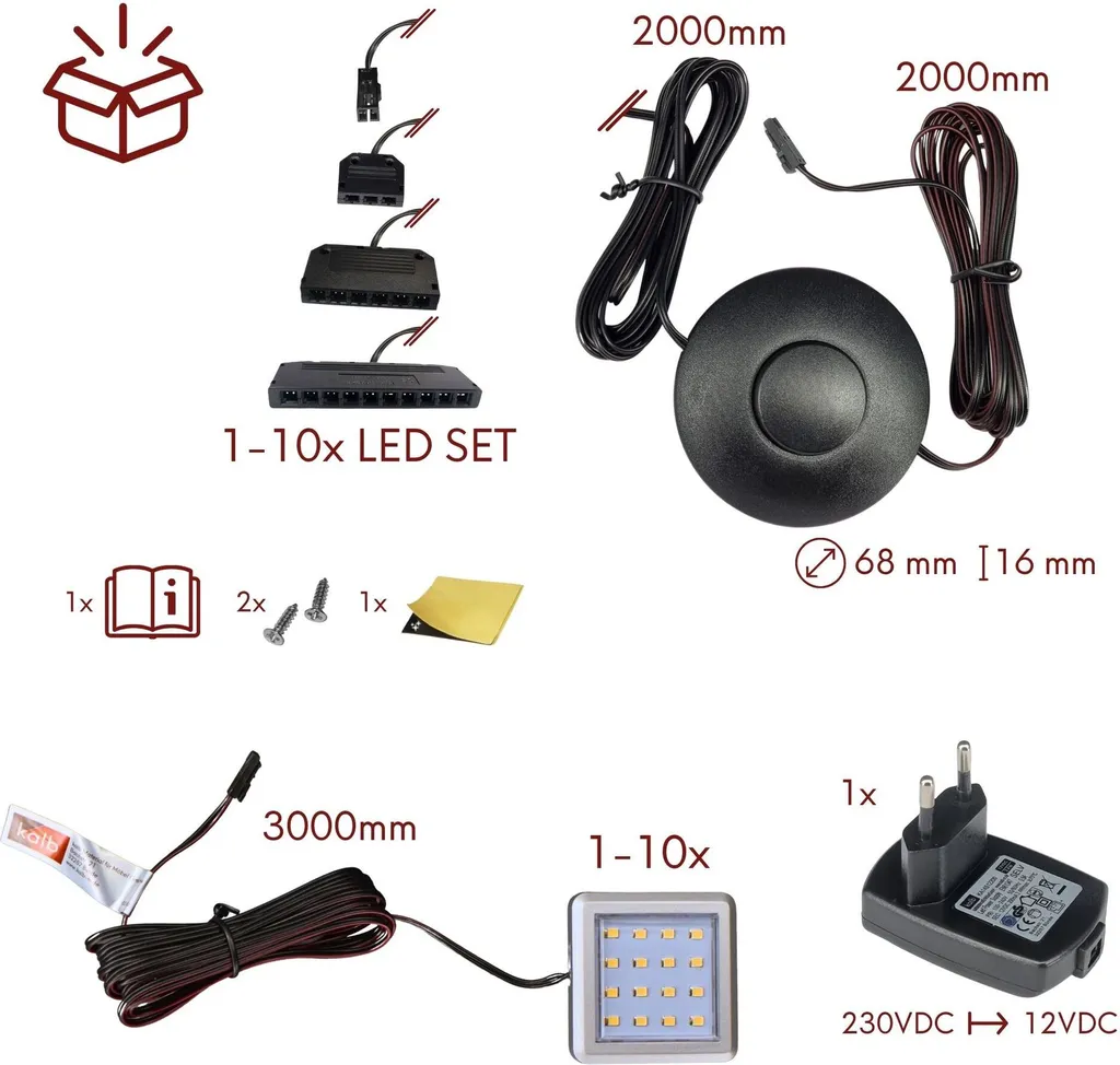 Éclairage sous Meuble LED Blanc Chaud 3000K Kit de 8 avec Pied de Commande - 7