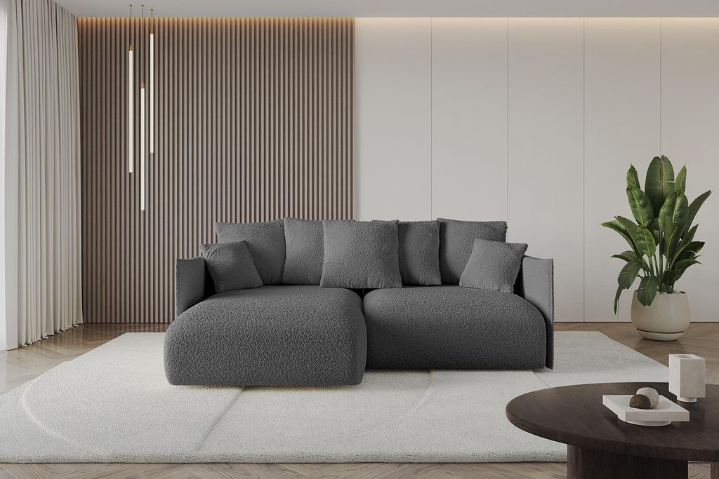 ALTDECOR Ecksofa mit Schlaffunktion und Bettkasten ONESK-L 216x177x72 cm Grau - Corner Sofa Eckcouch Couch L-Form angeordnet Schlafcouch Ausziehbar...