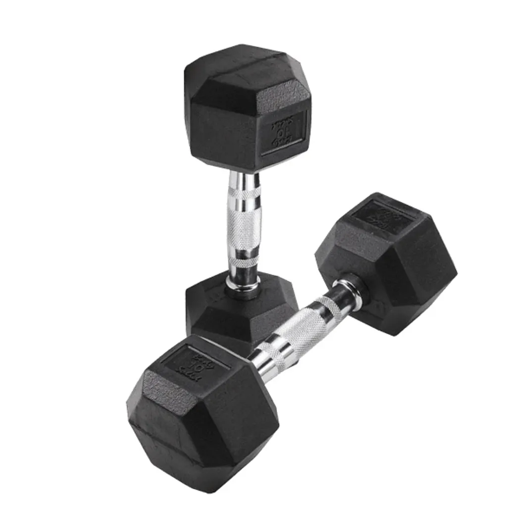 Haltères hexagonaux 10 kg avec revêtement caoutchouc et grip acier