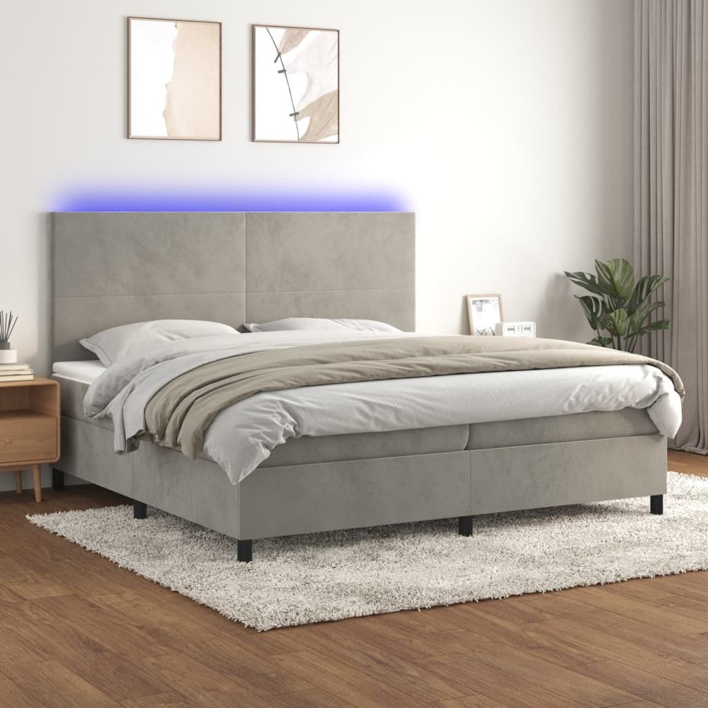 "Rabatt" Boxspringbett mit Matratze - 2 Personen - Strapazierfähiger Stoff - & LED Hellgrau 200x200 cm Samt - Klassische Betten CC6229