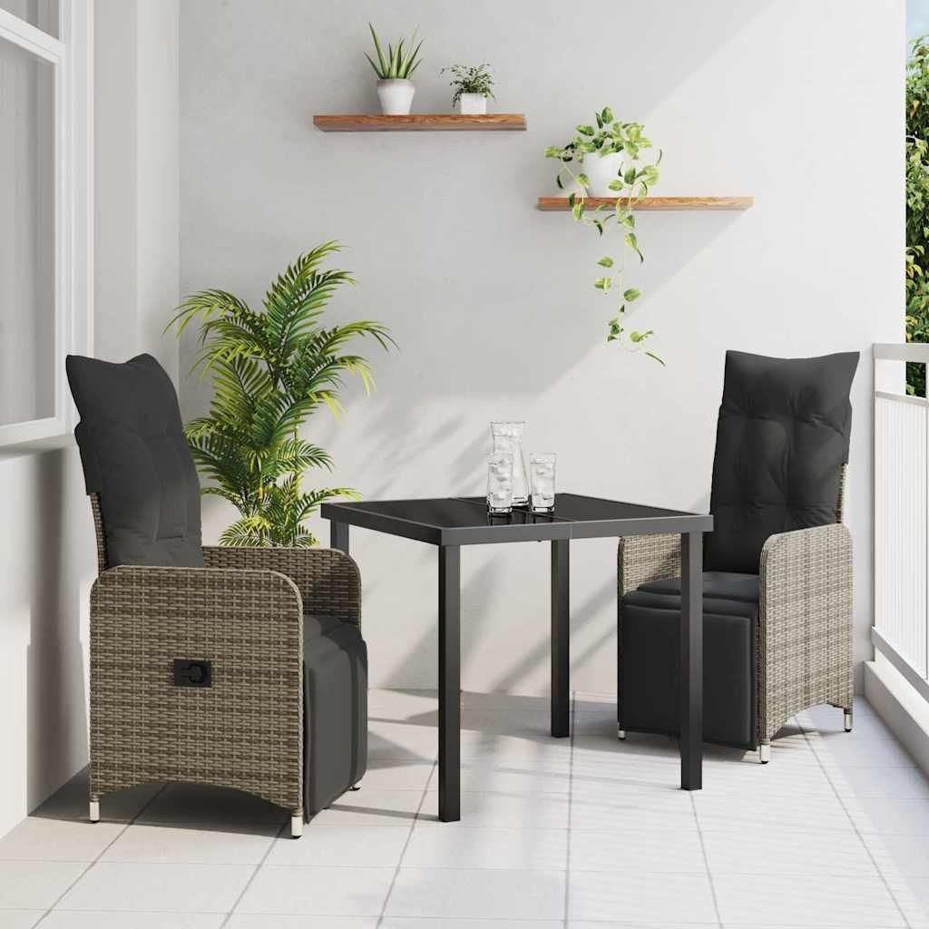 Maison Exclusive - Garten Essgruppe 3 pcs Grau Poly-Rattan