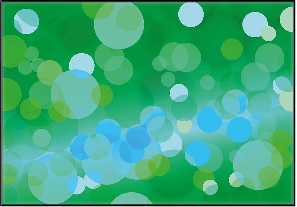 Wallario Wandbild Grüne und blaue Kreise - harmonisches Muster, Größe: 70,30 x 100,30 cm, Poster mit schwarzem Aluminiumrahmen