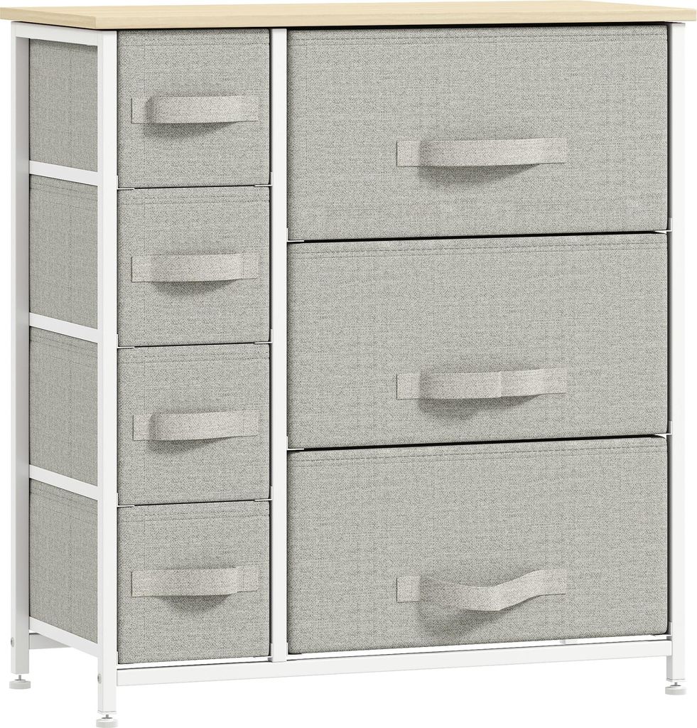 HOMCOM Kommode mit 7 Schubladen, Stoffbezug, modernes Aufbewahrungsmöbel, Stahlgestell, Kommode für Schlafzimmer, Wohnzimmer, Flur, 63,5 x 30 x 7...