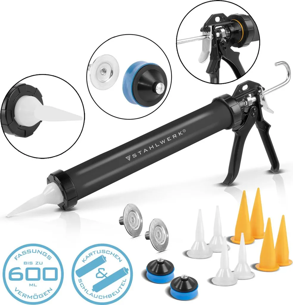 STAHLWERK Pistola per silicone SPB-600 ST con pistola per silicone in alluminio da 600 ml