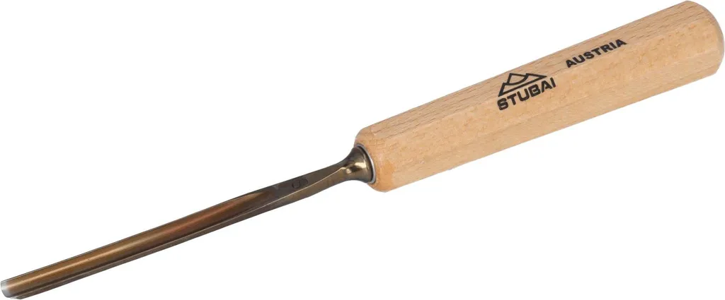 Scalpello STUBAI Serie 52 - Forma 8 | Scalpello diritto da 6 mm, con manico in legno, per lavorazioni di figure, intagli e rilievi, per lavorazioni precise del legno