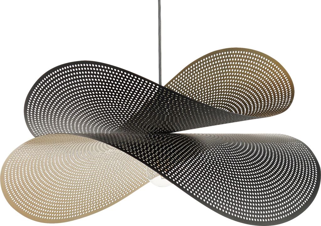 BELIANI Pendelleuchte Schwarz und Gold Metall Gebogener Schirm Perforierte Akzente Hängeleuchte