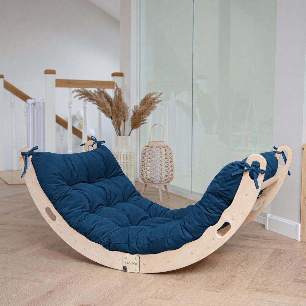 MAMOI Kletterbogen mit Kissen, Kissen für Regenbogenwippe, Kletterdreieck, Baby Klettern, Holzbogen für Kinder, Spielplatz, Klettergerüst Indoor