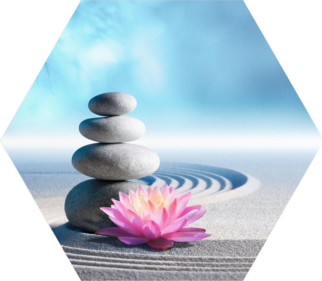 DEQORI Fototapete Sechseck 55x47,6 cm 'Motiv eines Zen-Gartens' Wand Tapete Sticker