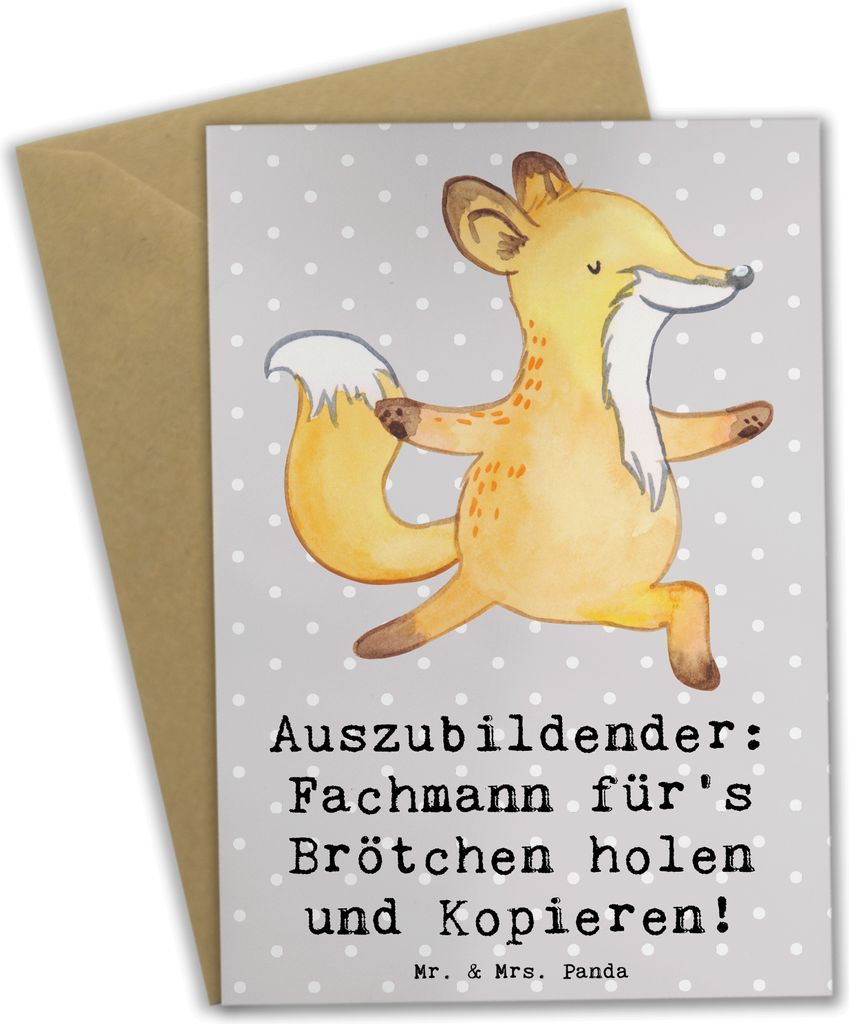 Mr. & Mrs. Panda Grußkarte Auszubildender Profi - Grau Pastell - Geschenk, einladungskarten, osterkarten, Berufsgestaltung, besonderer Moment, wei...