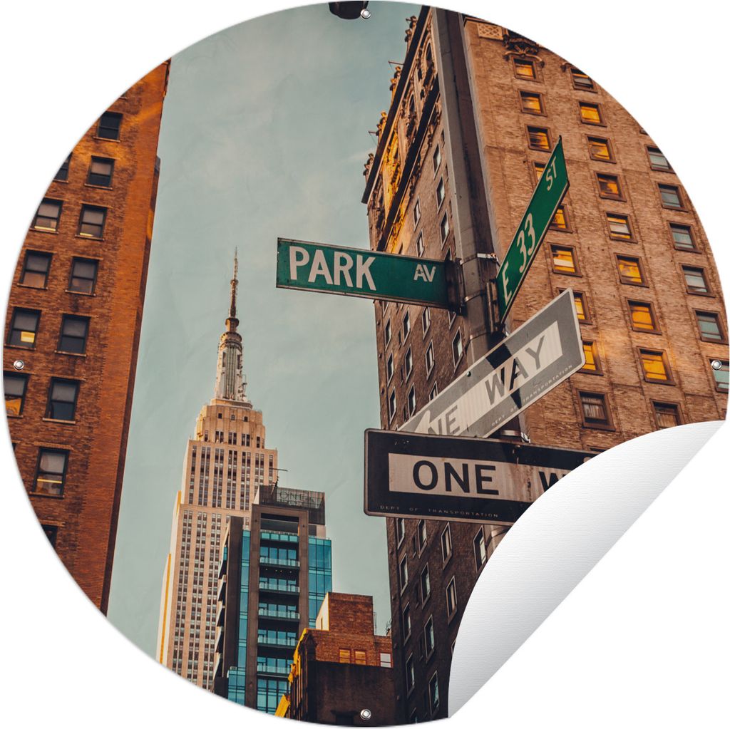 MuchoWow Gartenposter Outdoor-Poster Rund Stadtzentrum New York Ø 90 cm Gartendeko Rundes Poster draußen