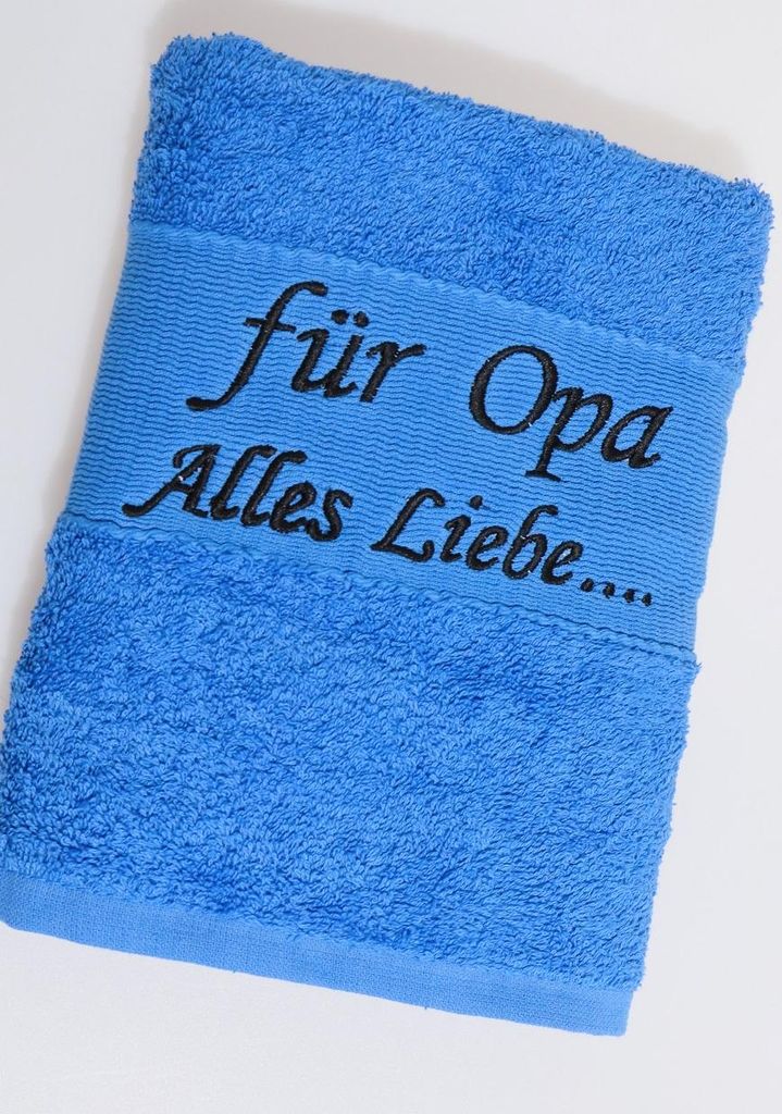 Personalisiertes Handtuch mit Namen und Wunschtext – Baumwollhandtuch bestickt – Geschenk für Kinder Damen Herren, Gästehandtuch 50x100 BLAU