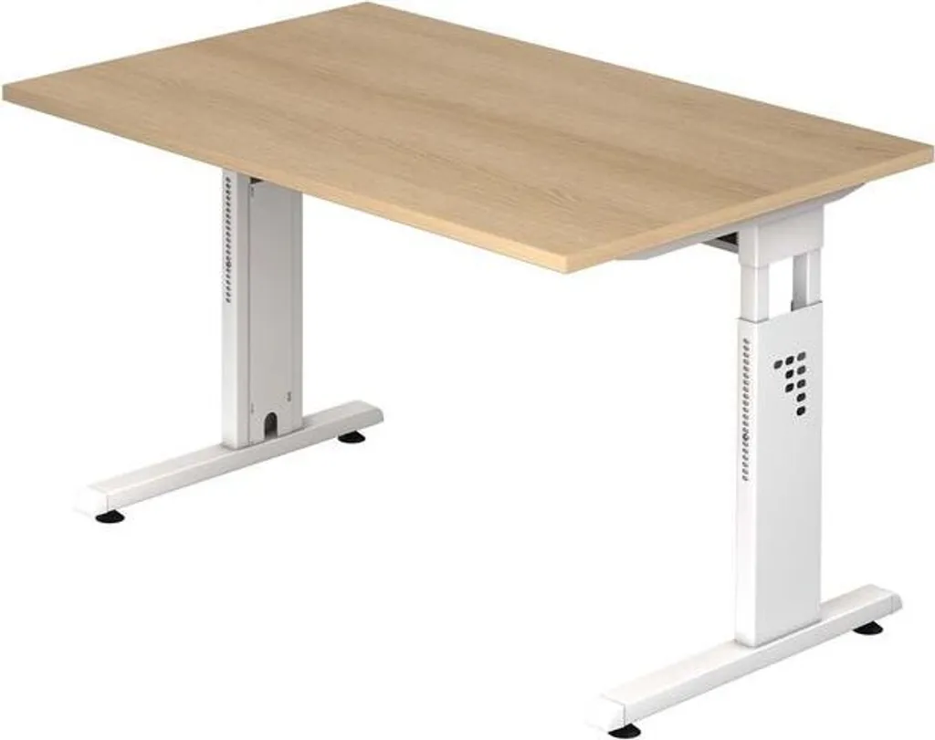 Table de bureau réglable MEGA 12 W en chêne et blanc, format 120x80