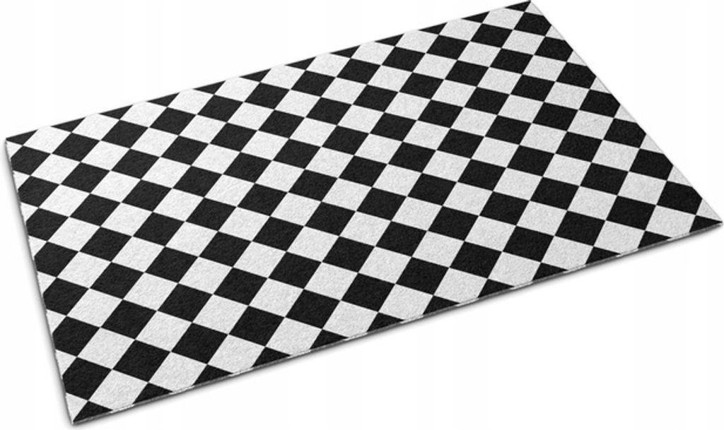 Große bedruckte Fußmatte mit schwarzem und weißem Quadratmuster 100x150