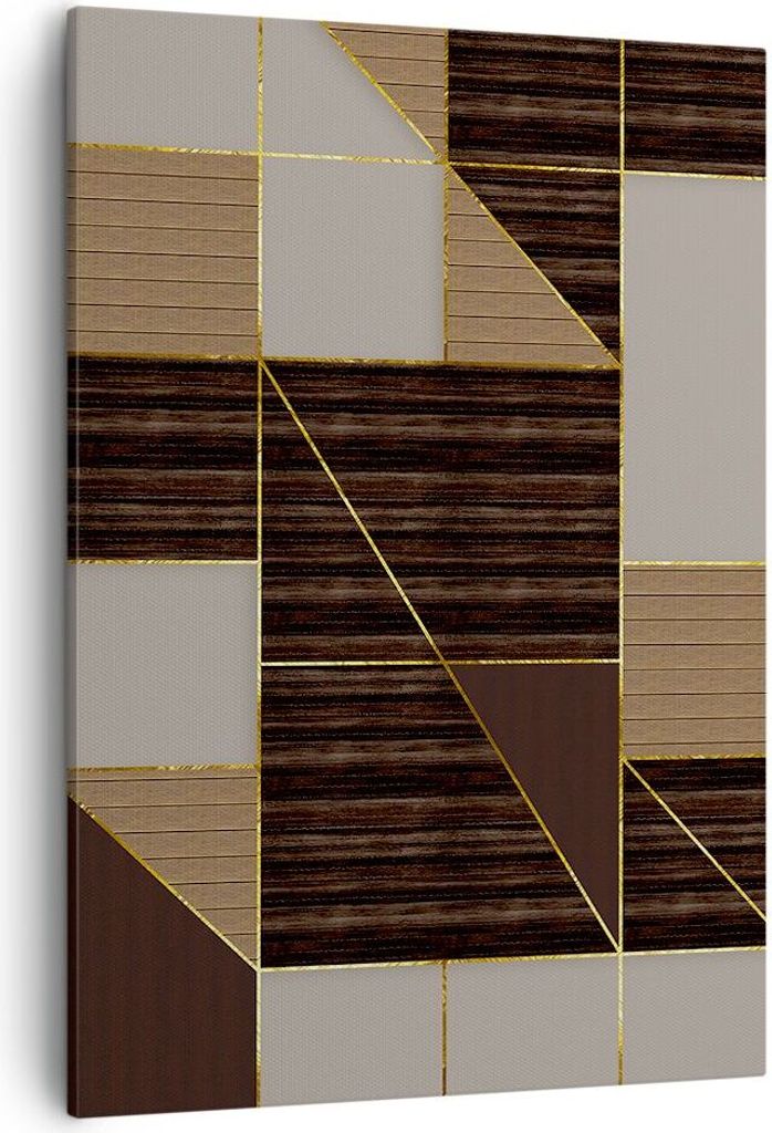 Bild auf Leinwand - Leinwandbild - Einteilig - Rechtecke Quadrate Braun - 50x70cm - Wand Bild - Wanddeko - Wandbilder - Leinwanddruck - Wanddekorat...