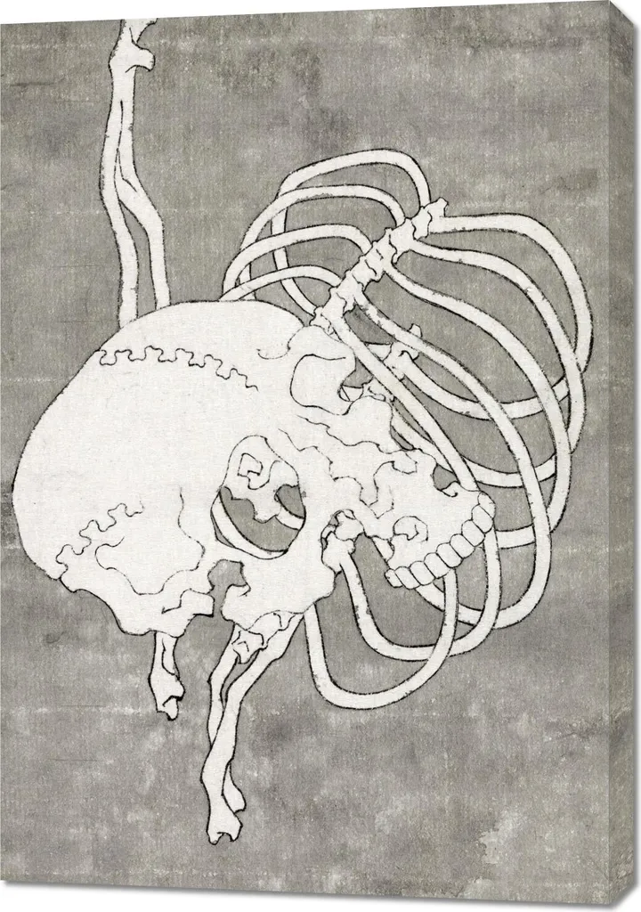 Quadro 70x100 Skull and Ribcage Hokusai - Vintage Giapponese Salotto