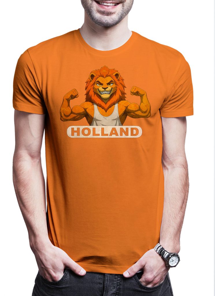 Urban Backwoods Holland Lion 1, Herren T-Shirt, Farbe: Orange, Größe: 5XL