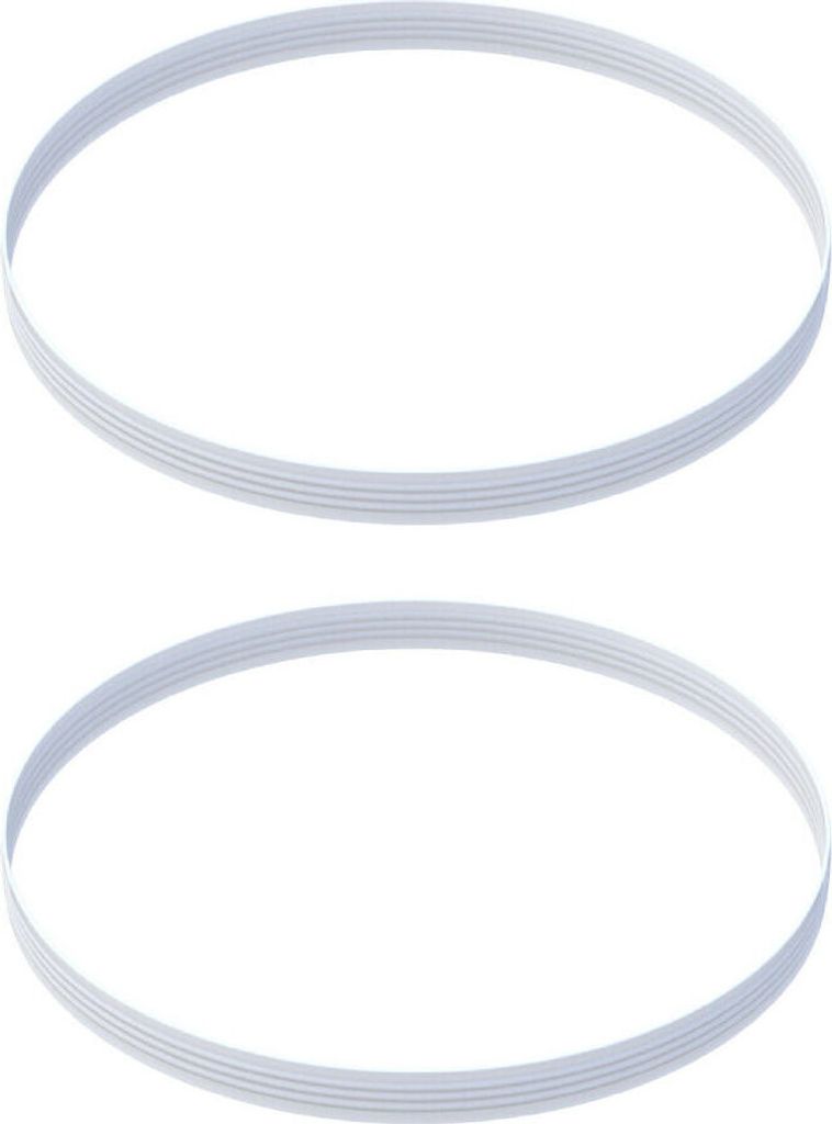Two white elastic bands are shown against a white background.