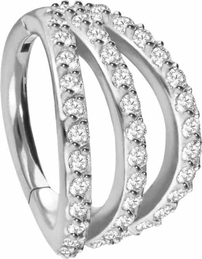 Ohrpiercing, Nasenpiercing, Septum Piercing Chirurgenstahl Segmentring Clicker 3 RINGE + EINGEFASSTE KRISTALLE Silber Innendurchmesser: 12 mm