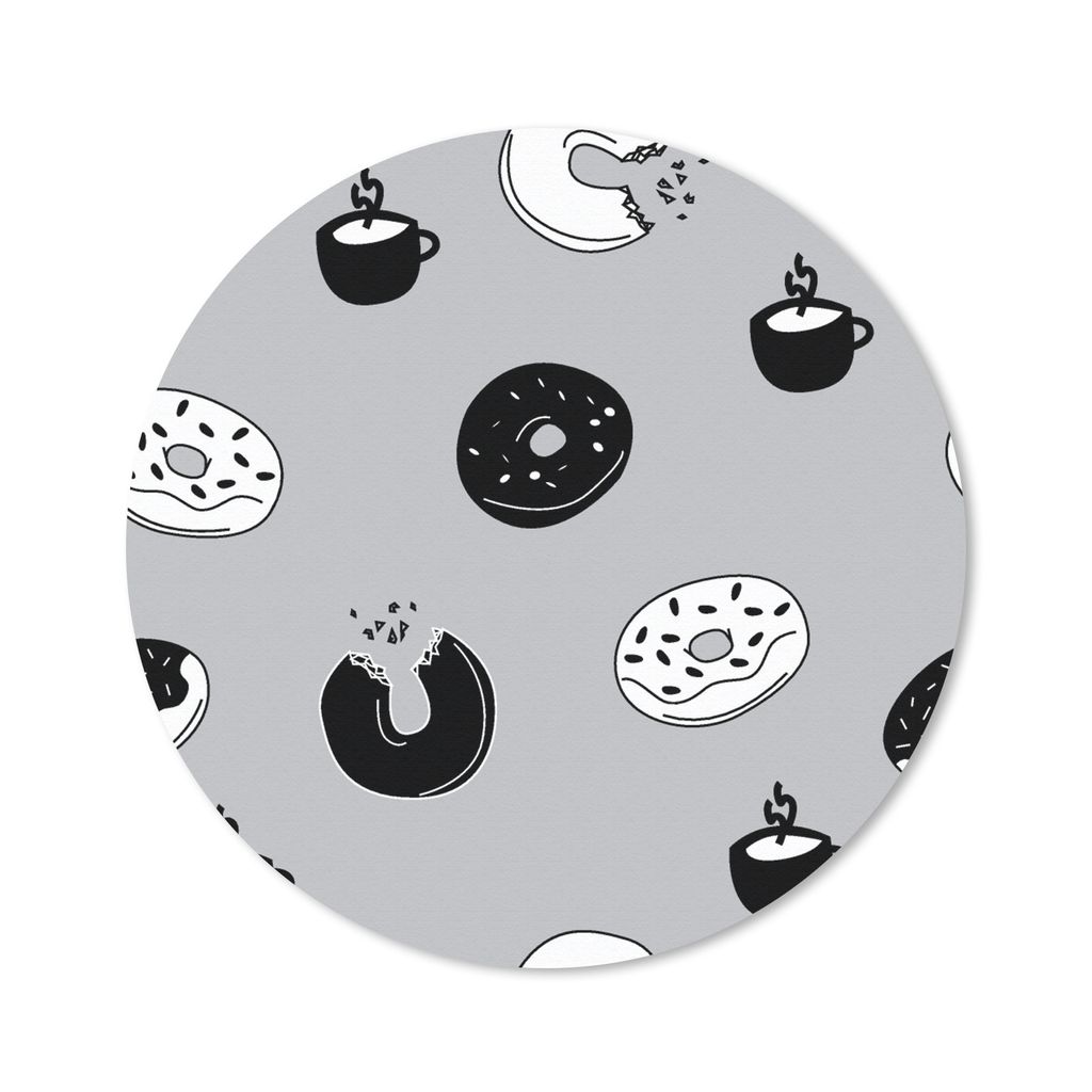 MuchoWow Mauspad Mousepad Donut - Muster - Kaffee - Schwarz und Weiß 50x50 cm - Mousepads - Maus Mat - Pad - Mausunterlage - Vinyl
