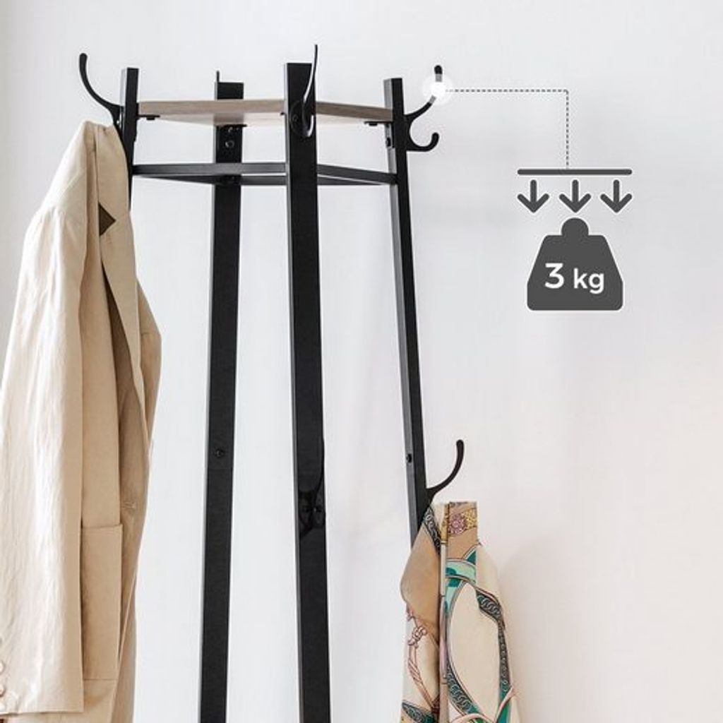 VASAGLE Garderobenständer mit 3 Ablagen, 8 Haken, 43x43x180 Produktbild 7