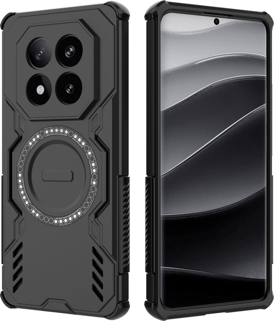 Magnetisch Hülle für Xiaomi Redmi Note 14 Pro+ 5G, Hybrid PC TPU Bumper Stoßfestes Loch Wärmeableitung Handyhülle Schwarz