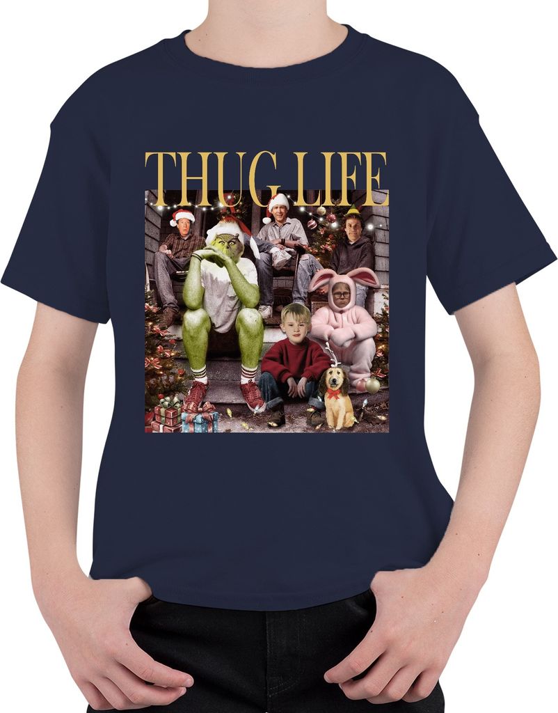 Thug Life Grinch Kevin Allein Zuhause - Weihnachten Christmas Xmas Uni Kinder T-Shirt, Navy, 140