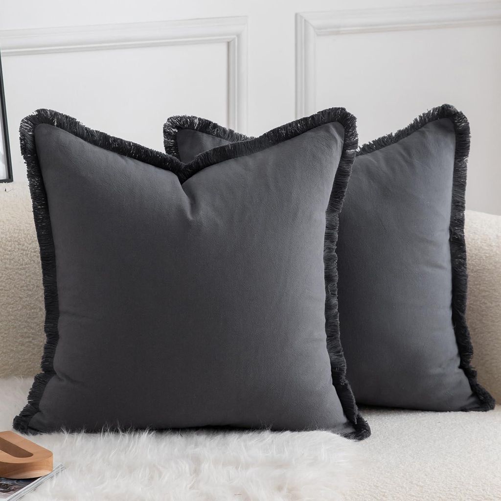 Set mit 2 neutralen Baumwollkissenbezügen mit Quasten, 50 x 50 cm, Dekokissen, Boho-Sofakissen, Kissenbezüge für Sofa, Couch, Schlafzimmer, Wohn...