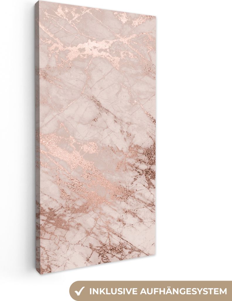 MuchoWow - Leinwandbilder - Marmor - Rosa - Luxus - Marmoroptik - Glitzer - Design, Wandbild, Wanddeko Bilder Wohnzimmer, 20x40 cm