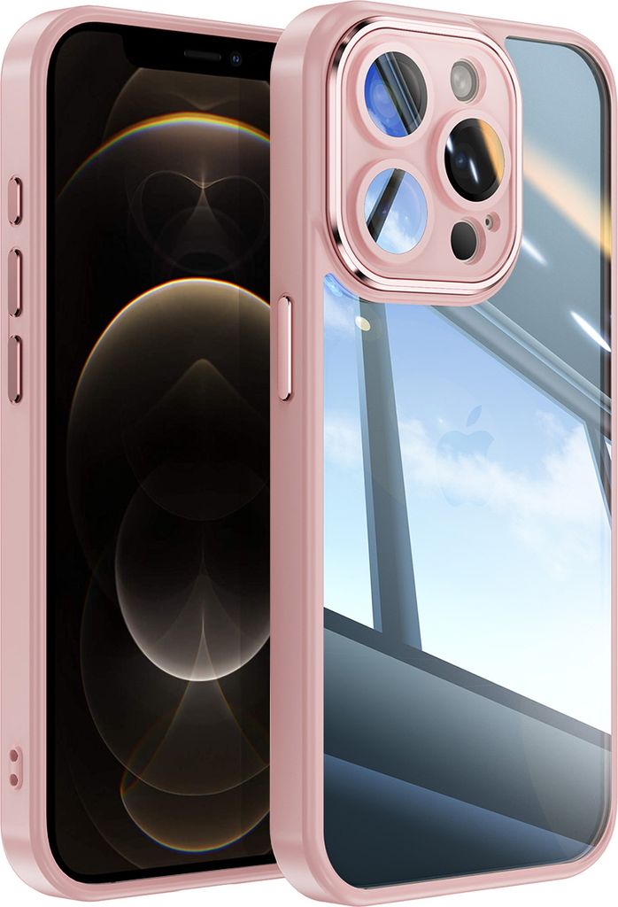 Handyhülle für iPhone 12 Pro Max Hybrid Transparent TPU PC Militärschutz mit Kameraabdeckung Pink