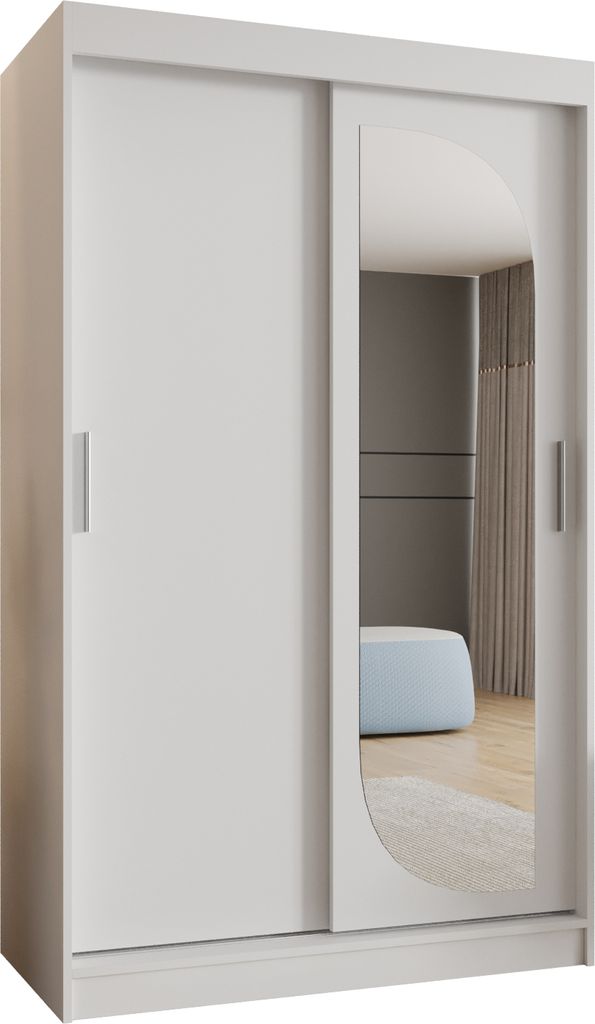MEBLE KRYSPOL LUCY 120 Kleiderschrank mit zwei Schiebetüren für Schlafzimmer – moderner Aufbewahrungsschrank mit Kleiderstange und Regalen – ...