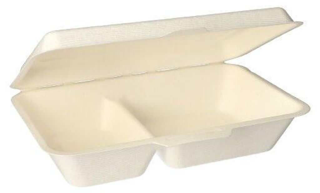 4x PAPSTAR 25 Menüboxen, Zuckerrohr "pure" 2-geteilt 6,5 cm x 24 cm x 15,5 cm weiss | Unbekannte Einheit (25 Stück)