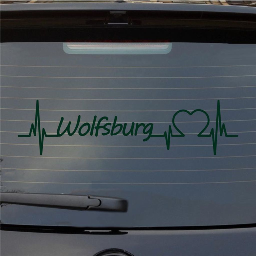 Heckscheibenaufkleber Wolfsburg Herzschlag Puls Stadt Liebe 55x14 cm Dunkelgrün Auto Aufkleber Sticker