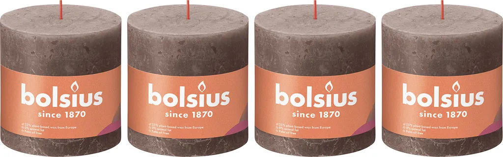 Set 4 Candele Pilastro 100x100mm | Finitura Rustica Tortora