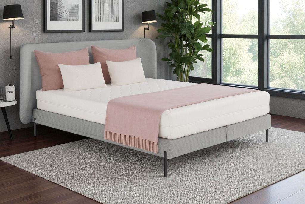 KSHOMECONCEPT Polsterbett 140x200cm SIERRA mit Bonell Matratze H3, Holzrahmen, Grau