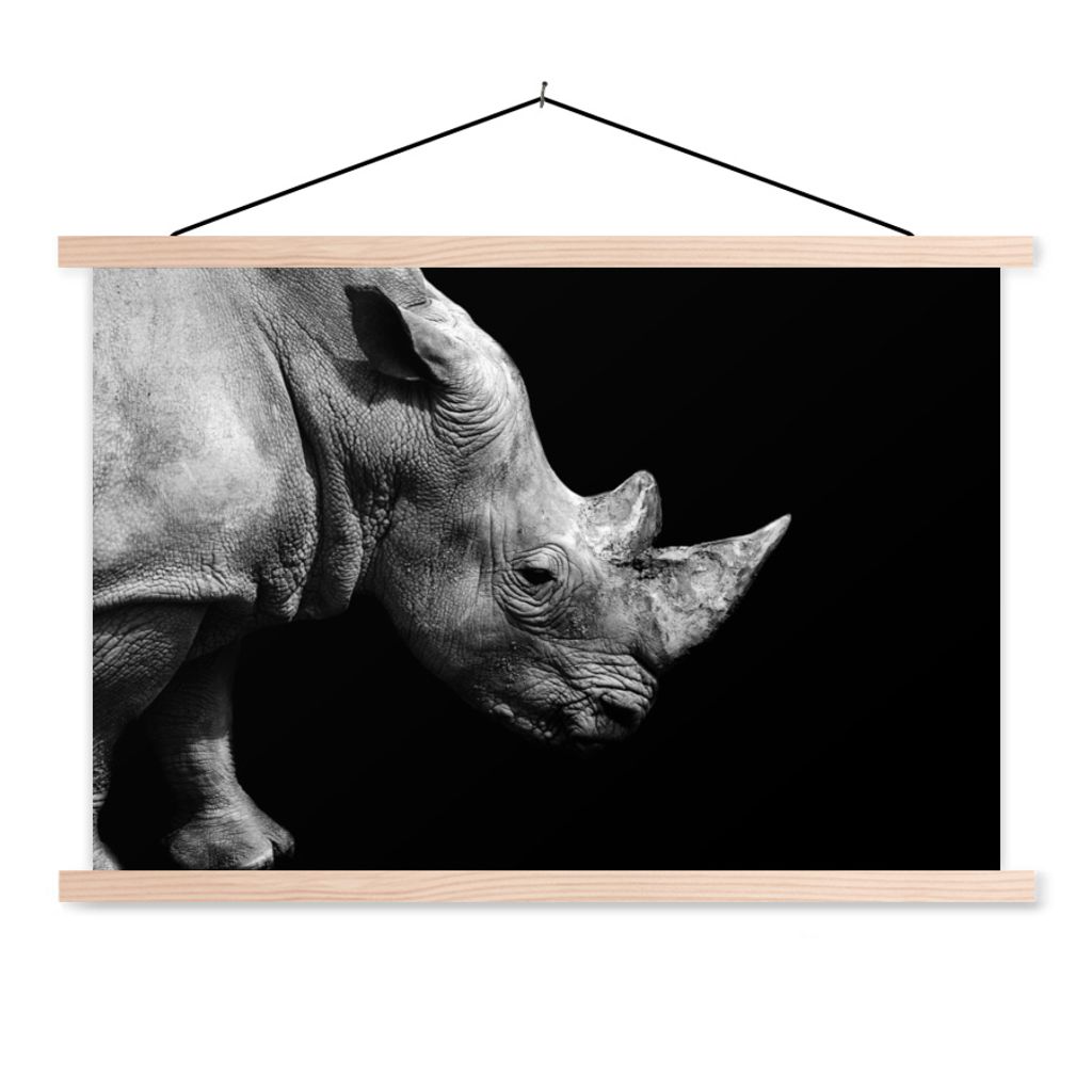 MuchoWow® Textilposter Portrait Nashorn auf schwarzem Produktbild 