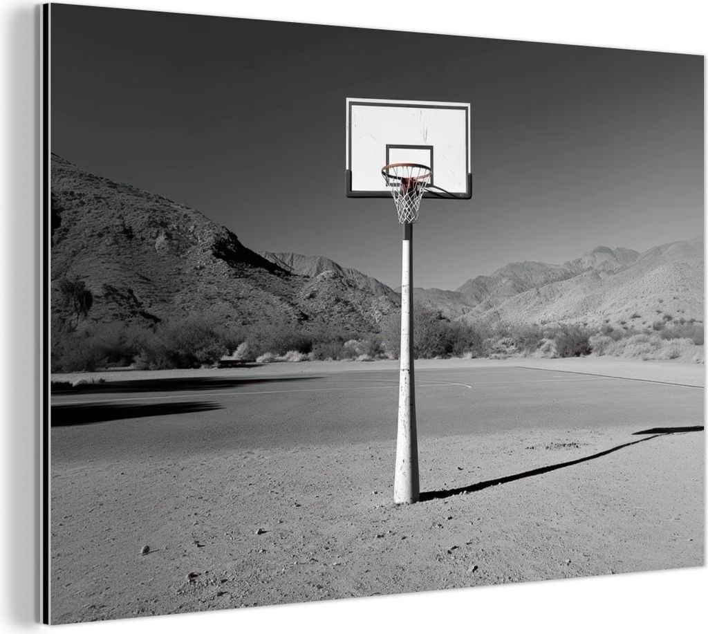 MuchoWow Wanddekoration Metall Metallbild Wandkunst 150x100 cm Basketballstange - Landschaft - Sand - Weiß MuchoWow Aluminium Gemälde - Alu Dibon...