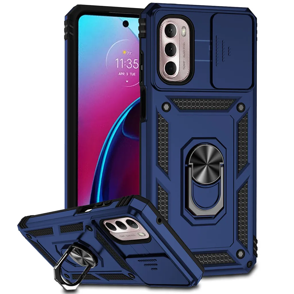 Custodia Blu Moto G Stylus 2022 con Supporto Anello e Slider