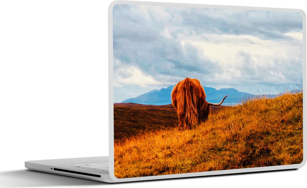 MuchoWow Laptop Aufkleber Sticker Cover Schottisches Hochlandrind - Gras - Berg 30x21 cm - Sticker für Laptop - Selbstklebend