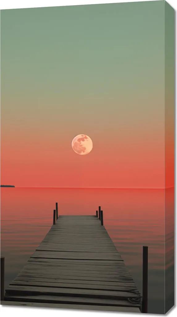 Stampa su Tela 50x90 Luna sull'acqua - Quadro Moderno Alta Resa