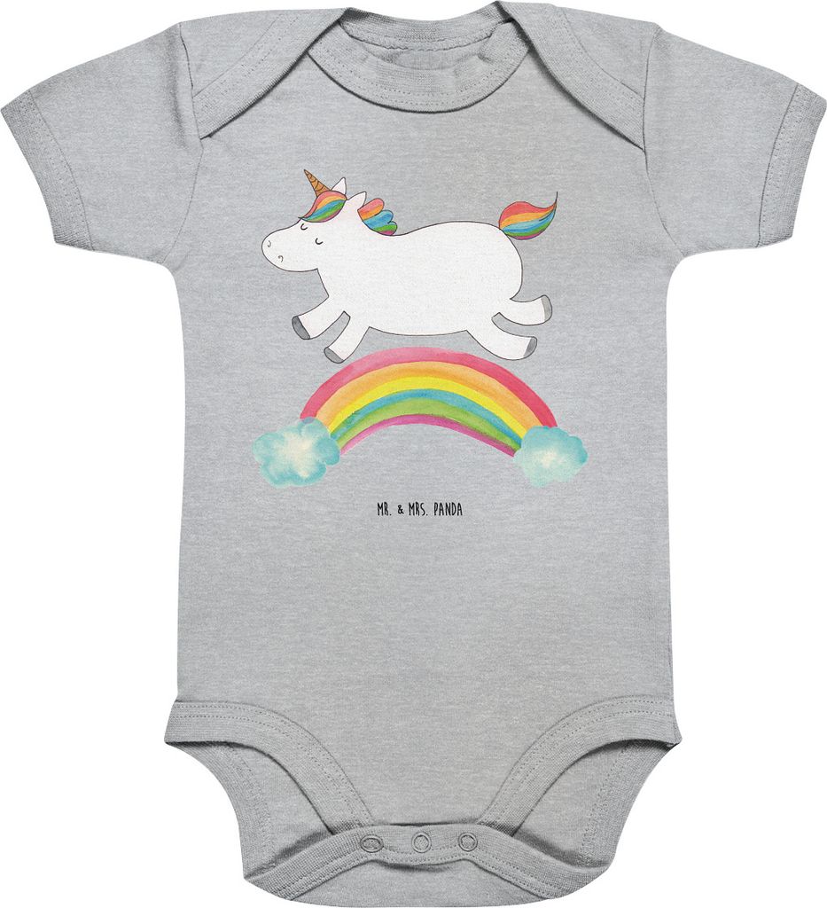 Mr. & Mrs. Panda Einteiler Einhorn Regenbogen 12. - 18. Monat - Heather Grey - Geschenk, Strampler Baby, babykleidung body, Erwachsenwerden, Kurzar...
