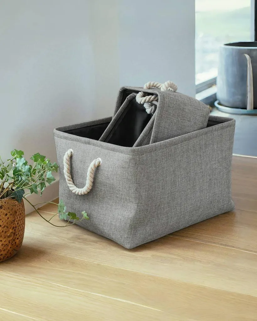Panier de Rangement Ouvert pour Étagère - Set de 3 Cubes Gris Pliables