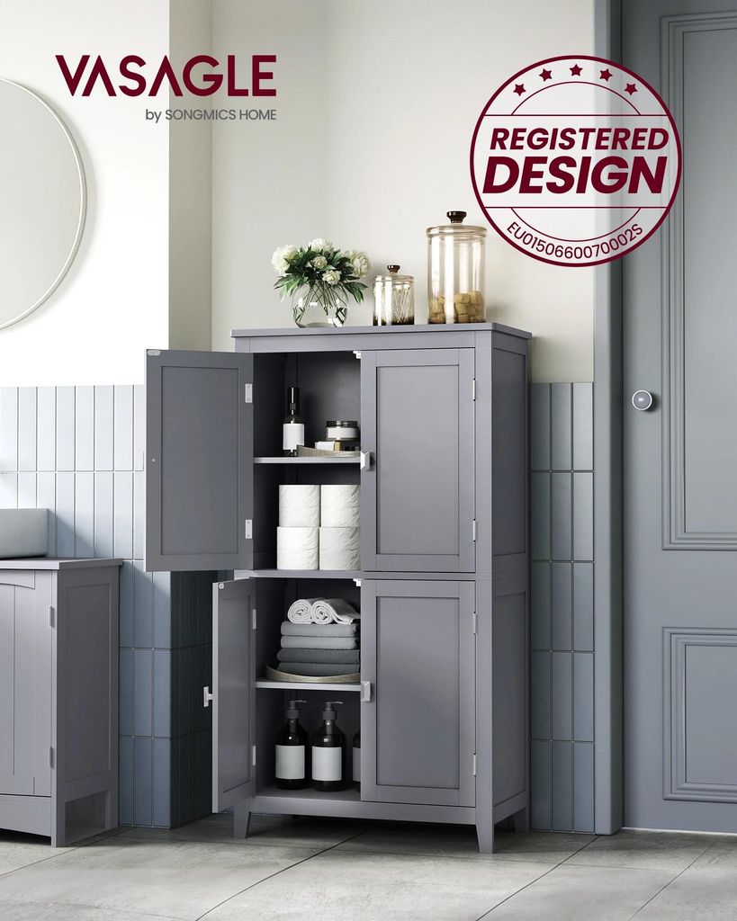 Badschrank - Aufbewahrungsschrank/Küchenschrank - 4 Türen - Verstellbare Einlegeböden - 30x60x110 cm - Hellgrau