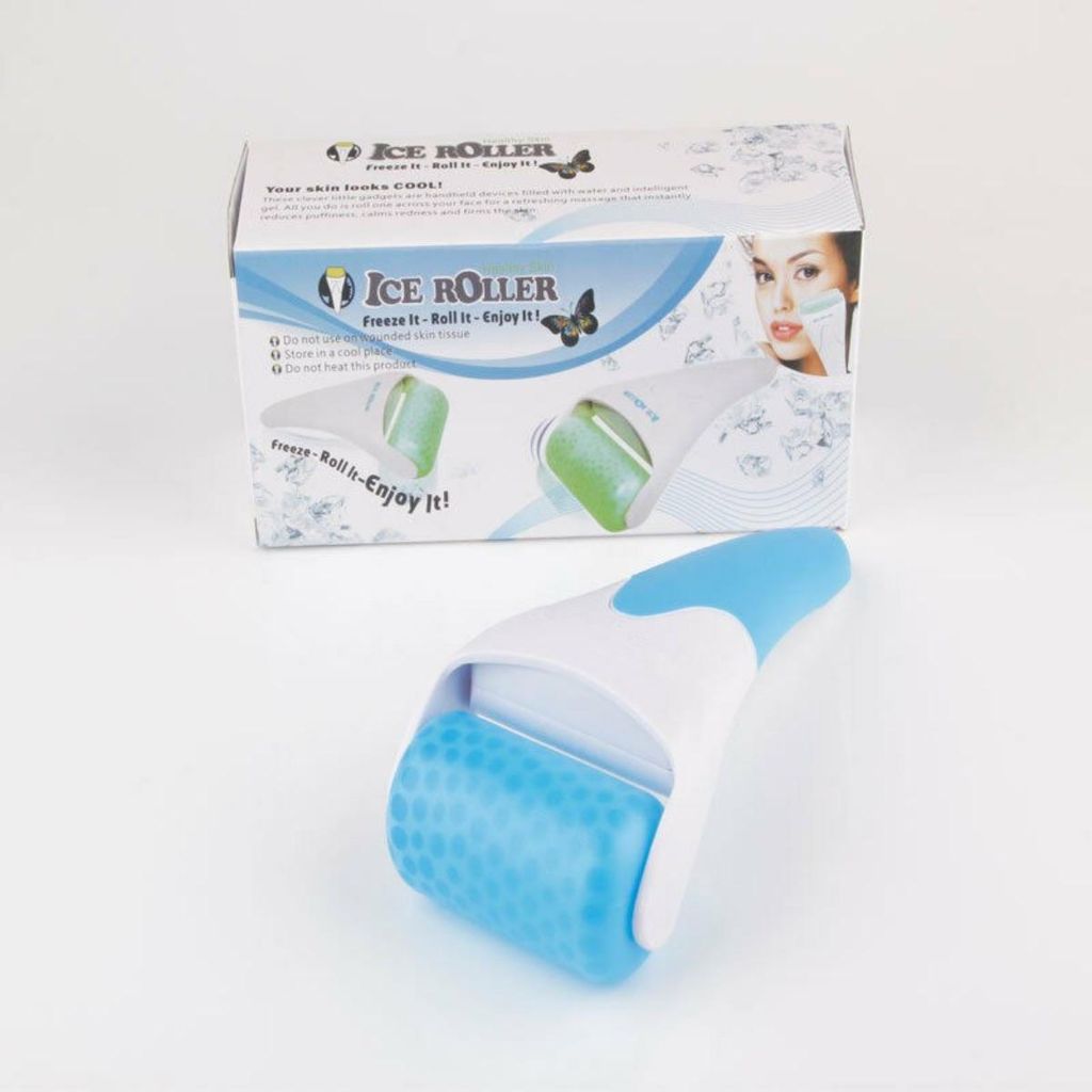INF Ice Roller Gesichtsmassage Roller ABS 19.6cm Kühlroller mit Nadel Blau